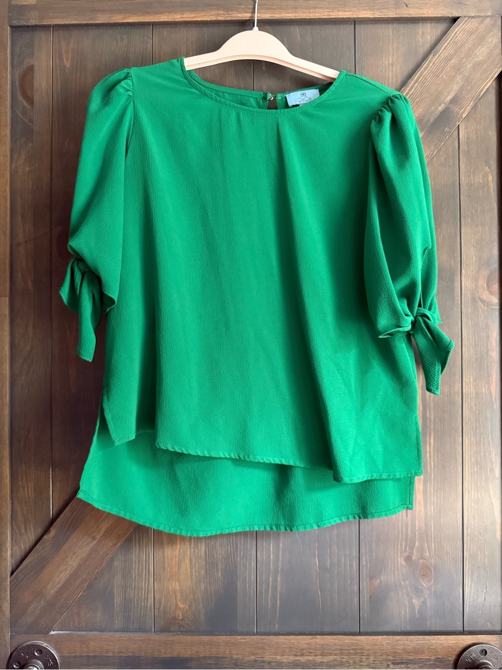 CeCe Emerald Green Layered Puff-Sleeve Blouse